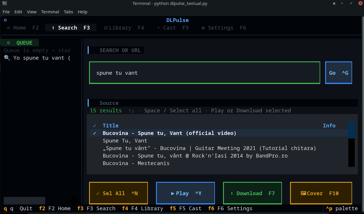 DLPulse Textual in terminal